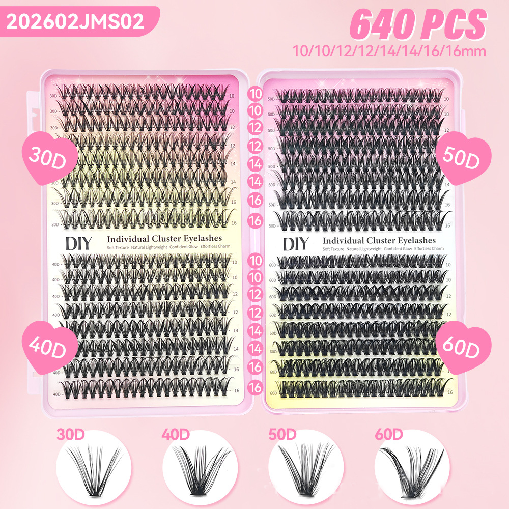 640pcs 30D-60D Individual Cluster Lashes, DIY Lash Extensions 10-16mm Mixed Lengths