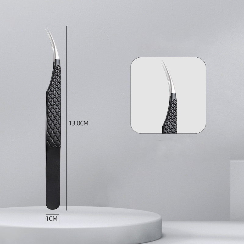 Curved Fiber Tip Lash Tweezers for Volume Eyelash Extensions - Precision Tweezers with Non-Slip Diamond Grip