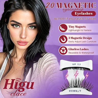 2.0 Magnetic False Lashes Promotional Graphic, glueless reusable waterproof magnet lashes with 3 tiny magnets design, easy fit magnetic eyelash kit