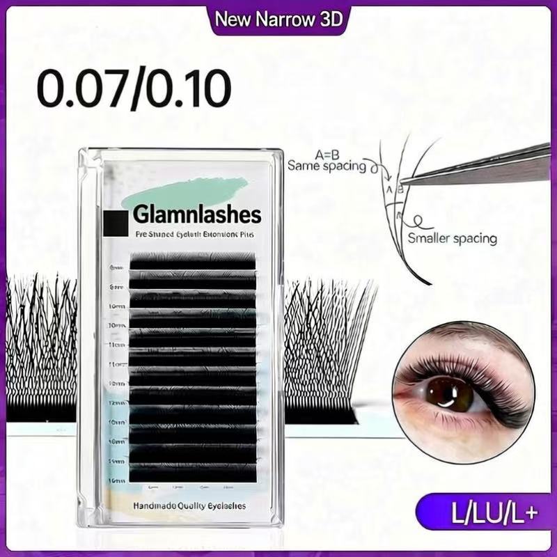 0.07/0.10mm New Narrow 3D Lash Extensions, Handmade Lashes with L/LU/L+ Curl for Professional Use