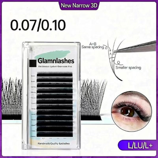 0.07/0.10mm New Narrow 3D Lash Extensions, Handmade Lashes with L/LU/L+ Curl for Professional Use