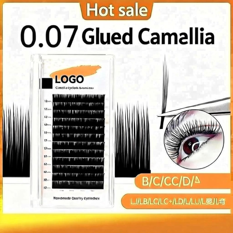 0.07mm Glued Camellia Lash Extensions, Multi Curl Blooming Lashes for Volume Look