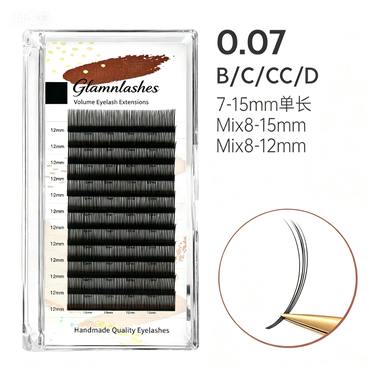 0.07mm Volume Lash Extensions, B/C/CC/D Curl Mix Lengths 7-15mm