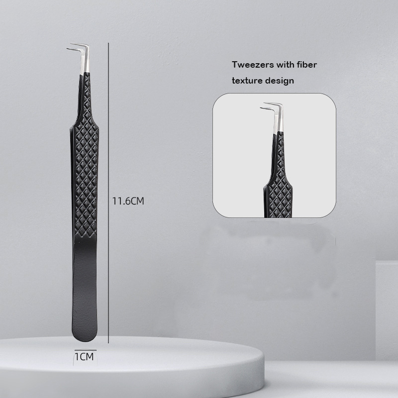 90-Degree Angled Fiber Tip Lash Tweezers for Volume Eyelash Extensions - Precision Tweezers with Non-Slip Grip