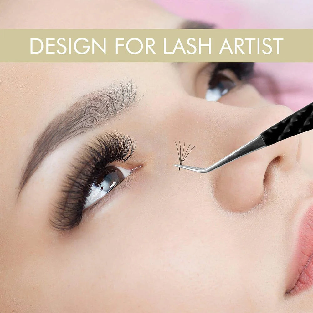 Professional Lash Extension Tweezers in Action - Designed for Lash Artists, Creating Perfect Volume Fans