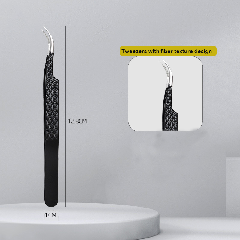 Curved Fiber Tip Lash Tweezers for Volume Eyelash Extensions - Precision Tweezers with Non-Slip Grip