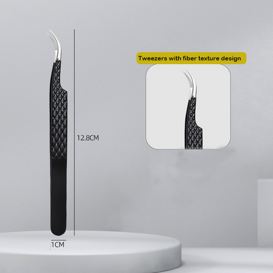 Curved Fiber Tip Lash Tweezers for Volume Eyelash Extensions - Precision Tweezers with Non-Slip Grip
