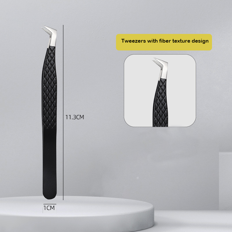 Angled Fiber Tip Lash Tweezers for Volume Eyelash Extensions - Precision Curved Tweezers with Non-Slip Grip