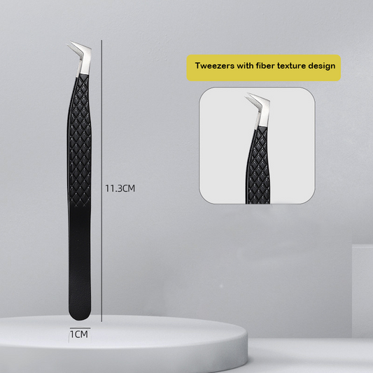 Angled Fiber Tip Lash Tweezers for Volume Eyelash Extensions - Precision Curved Tweezers with Non-Slip Grip