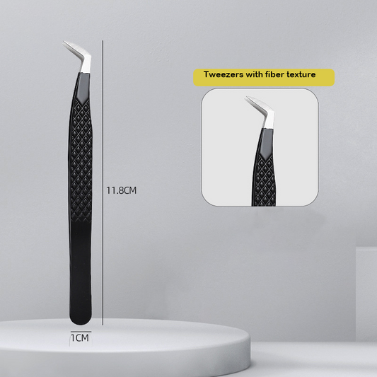 High-Angled Fiber Tip Lash Tweezers for Eyelash Extensions - Precision Curved Tweezers with Non-Slip Grip