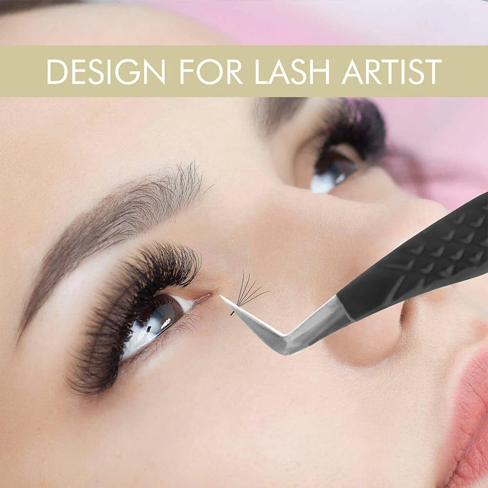 Professional Lash Extension Tweezers in Use - Designed for Lash Artists, Creating Volume Fans