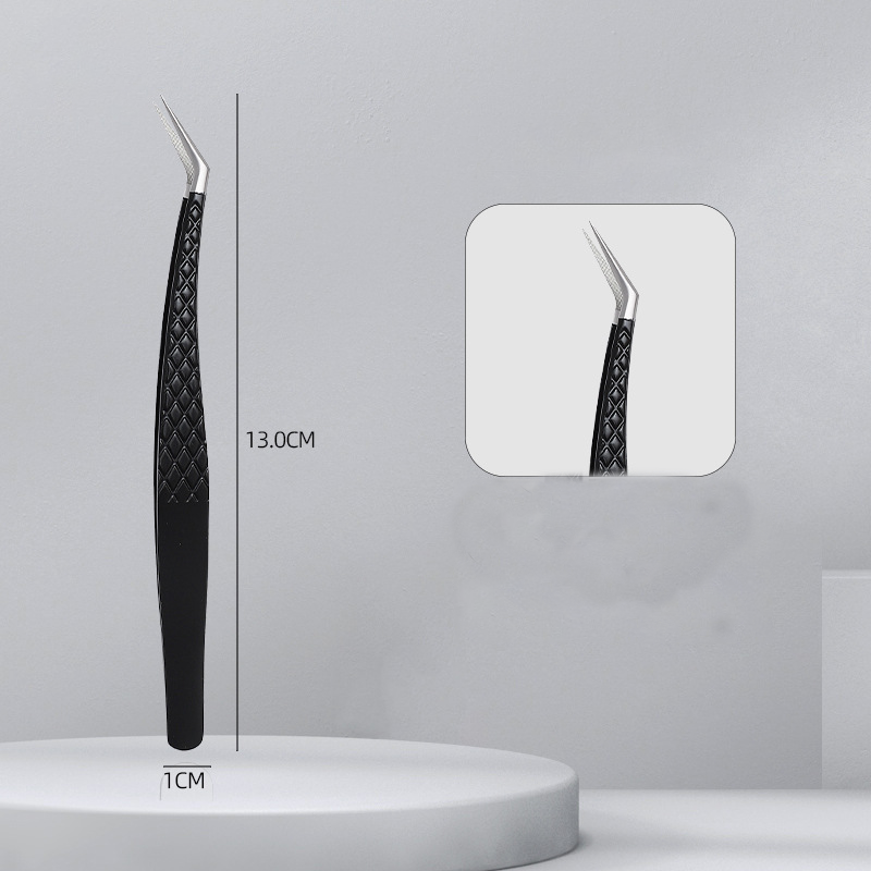 75-Degree Angled Fiber Tip Lash Tweezers for Volume Eyelash Extensions - Precision Tweezers with Non-Slip Grip