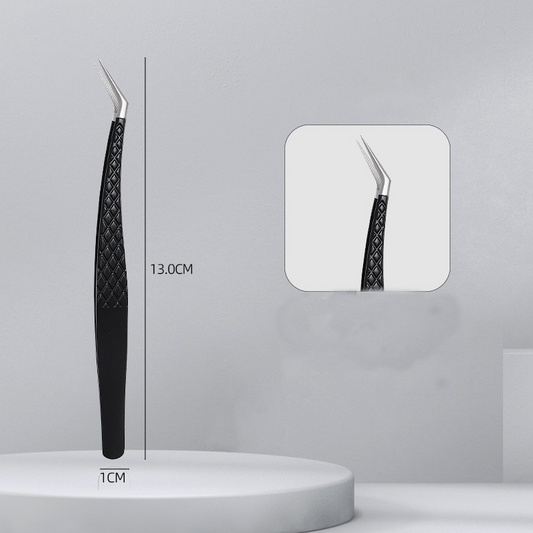 75-Degree Angled Fiber Tip Lash Tweezers for Volume Eyelash Extensions - Precision Tweezers with Non-Slip Grip