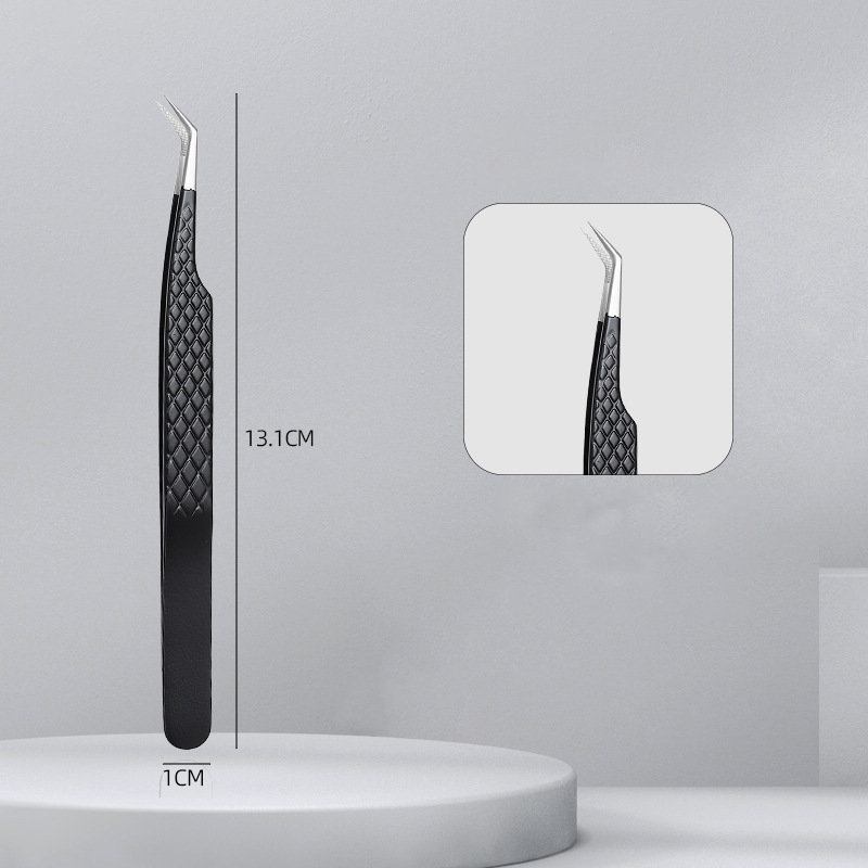 45-Degree Angled Fiber Tip Lash Tweezers for Volume Eyelash Extensions - Precision Tweezers with Non-Slip Diamond Grip