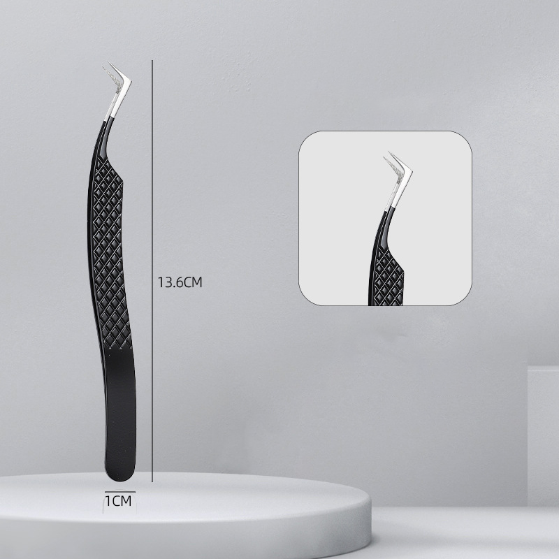 L-Shaped Fiber Tip Lash Tweezers for Volume Eyelash Extensions - Precision Tweezers with Non-Slip Grip