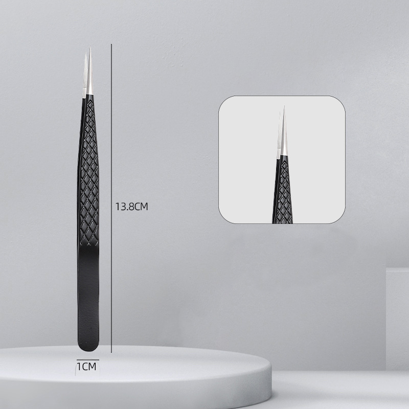 Fiber Tip Lash Tweezers for Eyelash Extensions - Precision Straight Tip Tweezers with Non-Slip Grip