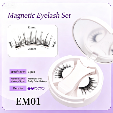 EM01 Magnetic Eyelash Set, 3 magnets magnetic false lashes with applicator, natural daily makeup strip lashes 8-11mm length, reusable magnetic eyelashes 1 pair with storage case