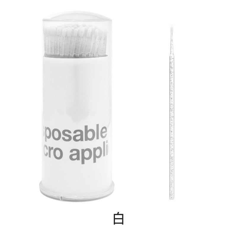 100pcs white glitter handle disposable micro swabs applicator, mini micro brush for eyelash extension cleaning and glue removal