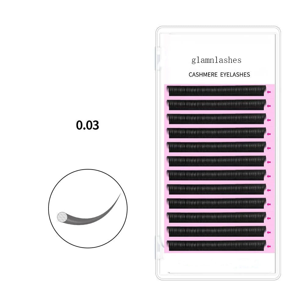 Black 0.03mm cashmere faux mink individual eyelash extensions tray, ultra thin classic lash for professional salon