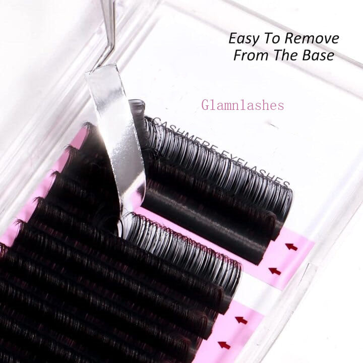Close-up of 0.05mm cashmere faux mink lash tray, easy peel off base individual eyelash extensions for salon grafting detail shot