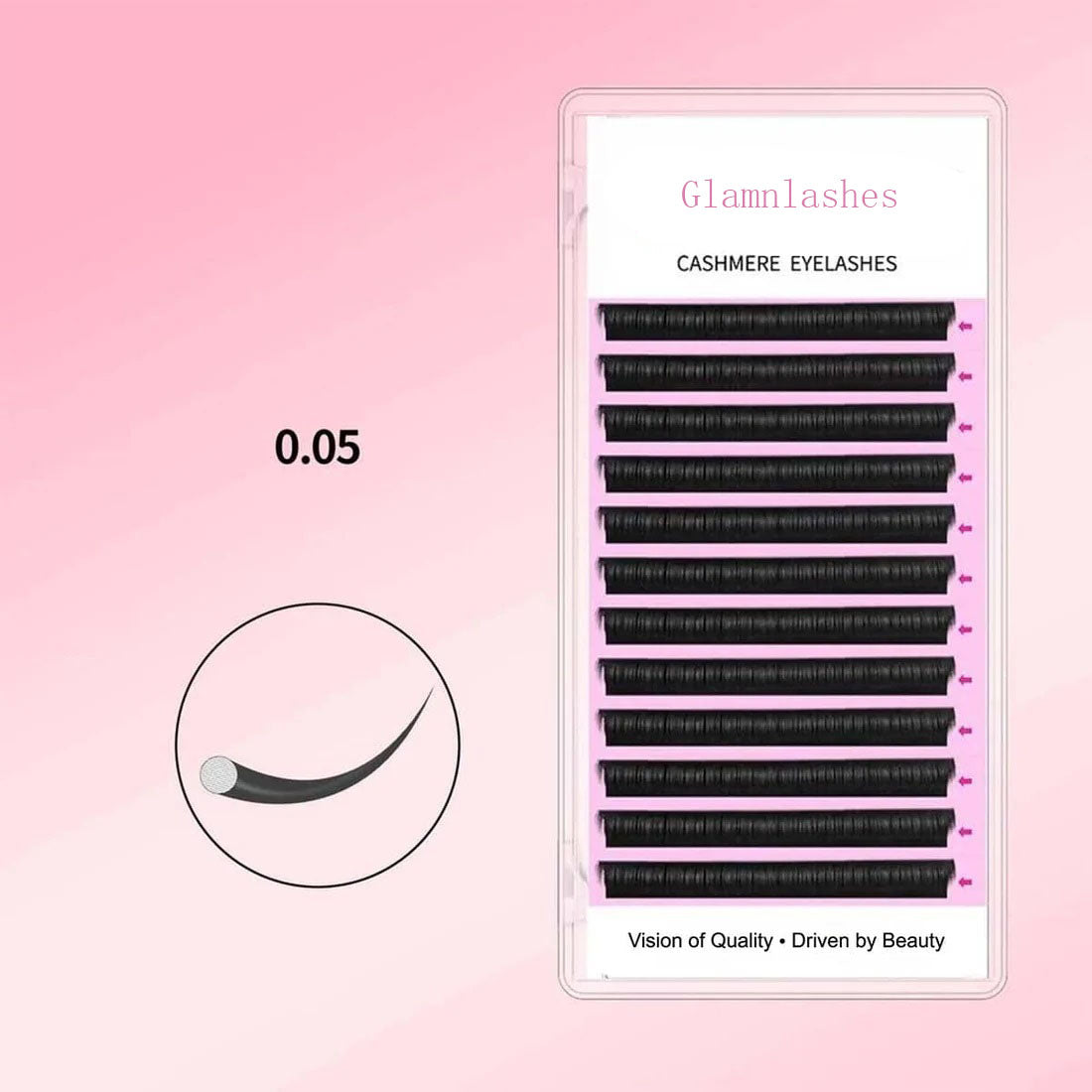 Cashmere single eyelash extensions 0.05mm thickness, professional salon lash tray packaging photo
