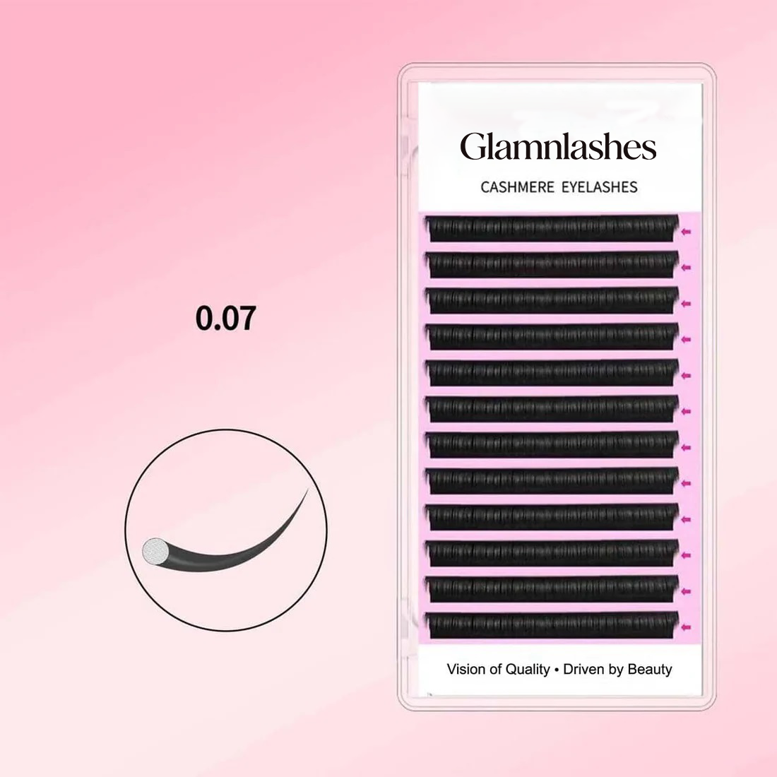 Glamnlashes 0.07mm Cashmere Individual Eyelash Extensions, soft black volume lashes for professional lash artists