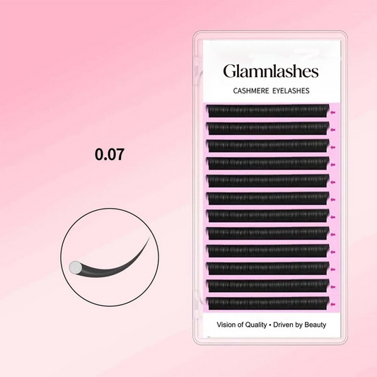 Glamnlashes 0.07mm Cashmere Individual Eyelash Extensions, soft black volume lashes for professional lash artists