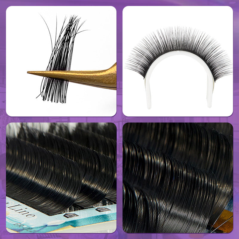 Cashmere Round Lash Extensions Close-Up, Easy Fan Lashes with Soft Shiny Texture