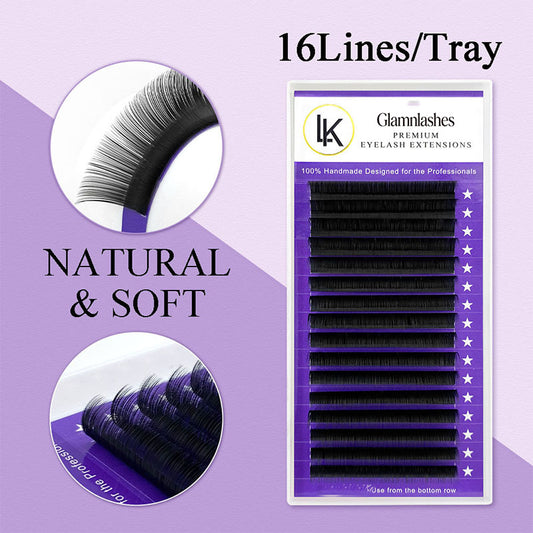 Glamnlash 16-Line Premium Eyelash Extensions Tray, Natural & Soft Lashes, 100% Handmade for Professionals