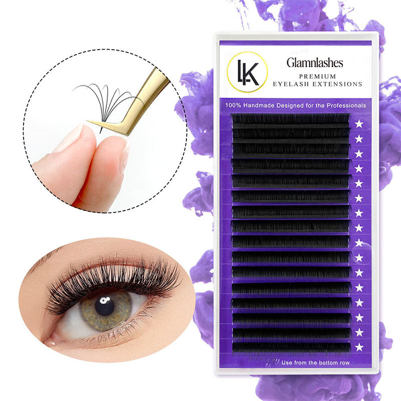 Glamnlash Premium Easy Fan Volume Lash Extensions Tray, 100% Handmade Lashes for Professional Lash Artists