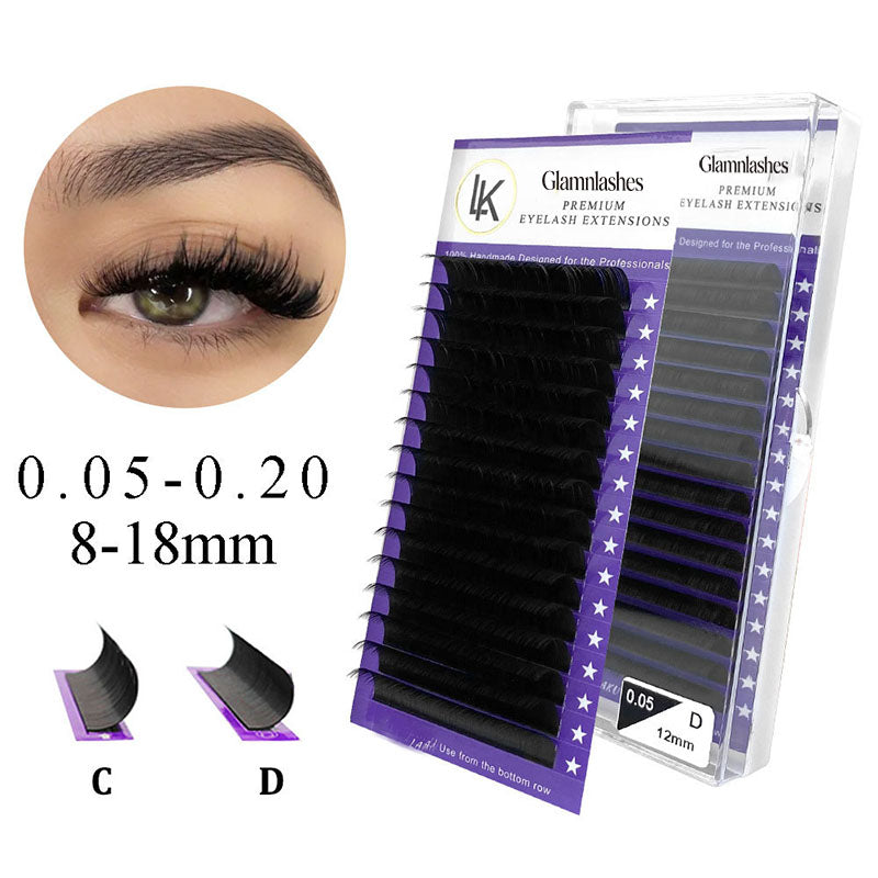 Glamnlash Premium Eyelash Extensions Tray, 0.05-0.20mm Thickness, 8-18mm Length, C/D Curl for Lash Artists