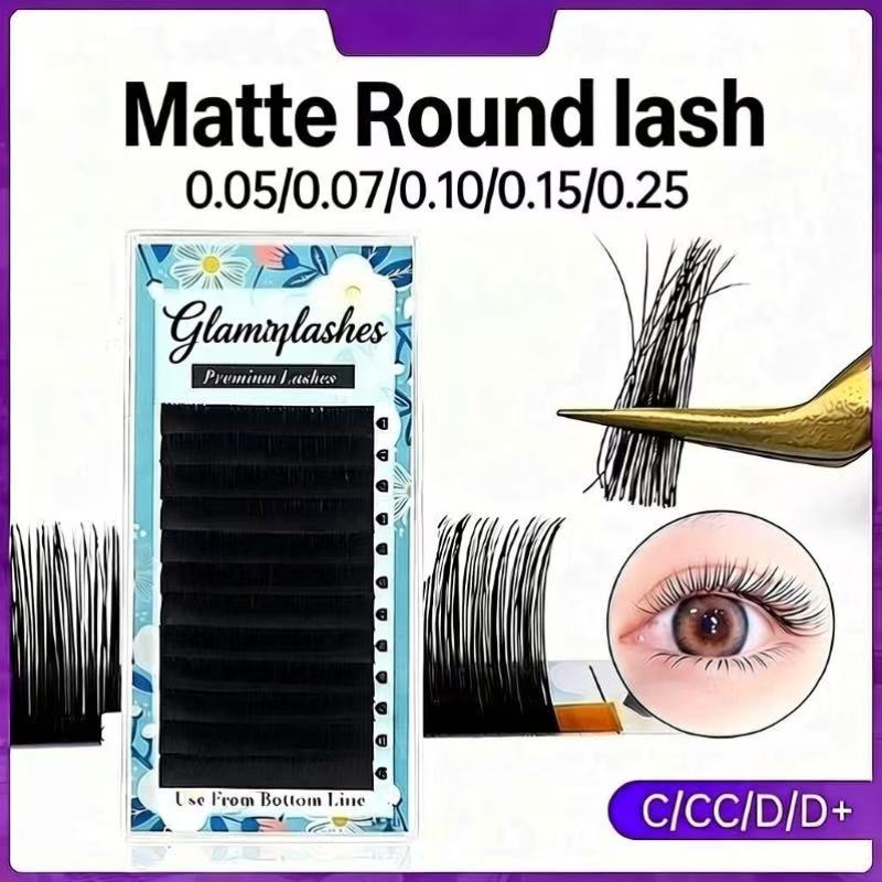 Matte Round Classic Lash Extensions, 0.05/0.07/0.10/0.15/0.25mm with C/CC/D/D+ Curl