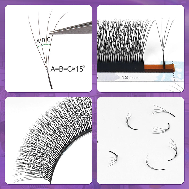 Narrow 4D Lash Extensions Close-Up, Blooming Lashes with 15° Equal Angle Design