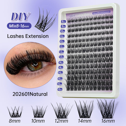 Natural Individual Cluster Lashes, DIY Lash Extensions Mix 8-16mm Natural Look