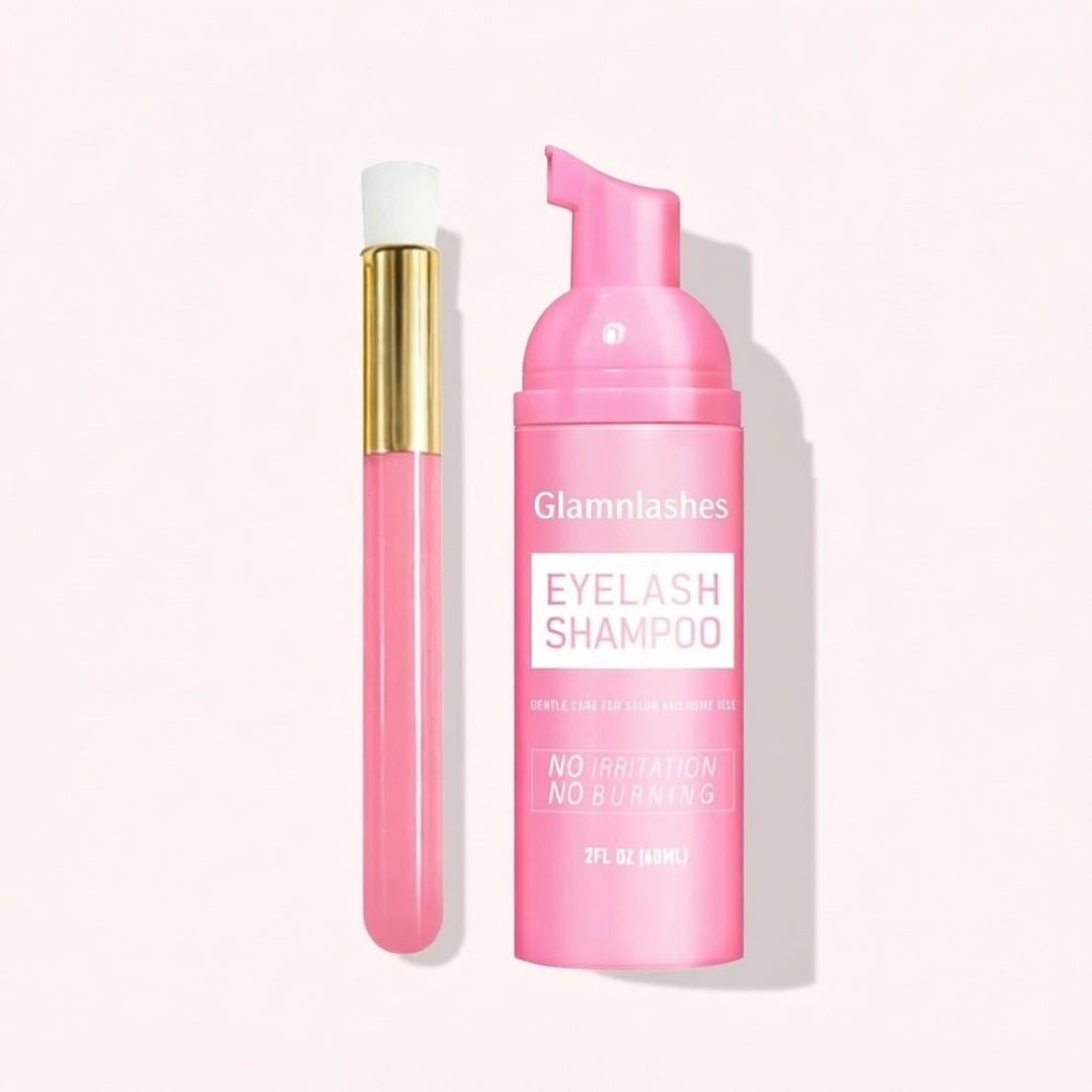 Pink 60ml Glamlashes eyelash shampoo with cleansing brush, irritation-free lash foam cleanser for grafted eyelash salon care product