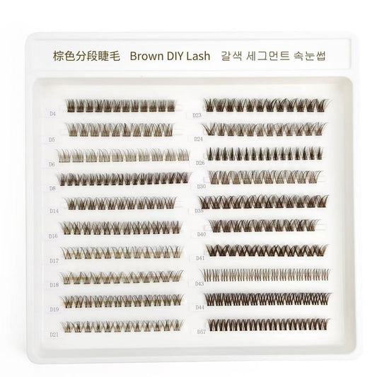 Factory bulk brown pre-mapped segmented cluster lashes tray, natural warm brown DIY individual lashes for beauty salon wholesale OEM private label supply