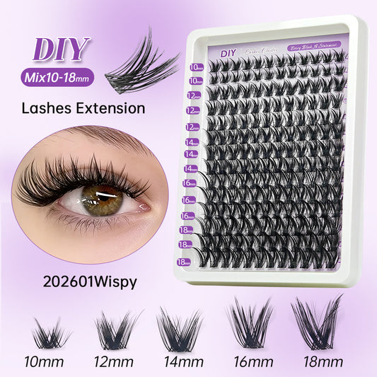 Wispy Individual Cluster Lashes, DIY Lash Extensions Mix 10-18mm Natural Look